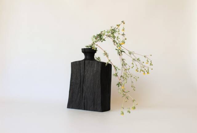 Wooden Vase For Dried Flower, Ikebana Black, Unique Taupe Bud Vase, Rustic Table Decor - image 1