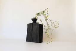 Wooden Vase For Dried Flower, Ikebana Black, Unique Taupe Bud Vase, Rustic Table Decor - thumbnail 1