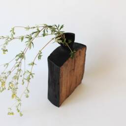 Wooden Vase For Dried Flower, Ikebana Black, Unique Taupe Bud Vase, Rustic Table Decor - thumbnail 2