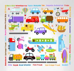 Fabric Car Decals Transportation Alphabet Peel & Stick Wall Nursery Kids Educational Stickers 80 Total #3004 - thumbnail 1