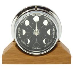 Handmade Prestige Moon Phase Clock in Chrome On An English Oak Mantel/Display Mount