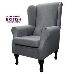 Grey Wingback Armchair - British Handmade & Upholstered Luxury Sawana Fireside Accent Chair Made To Order - thumbnail 3