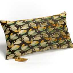 Vintage Cut Velvet Lumbar Pillow Cover, Beige Green Goldenrod Floral - thumbnail 2