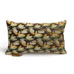 Vintage Cut Velvet Lumbar Pillow Cover, Beige Green Goldenrod Floral - thumbnail 1