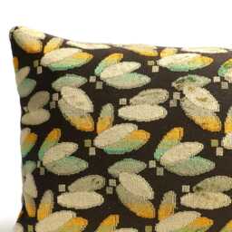 Vintage Cut Velvet Lumbar Pillow Cover, Beige Green Goldenrod Floral - thumbnail 3