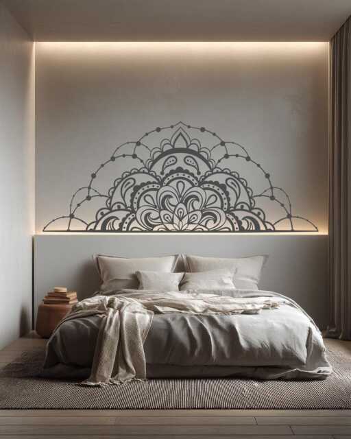 Half Mandala Wall Decal For Bedroom, Rental Friendly Art, Removable Boho Headboard Alternative - image 1