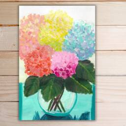 Rainbow Hydrangeas Watercolor Art Print Summer Floral Wall Decor - thumbnail 2