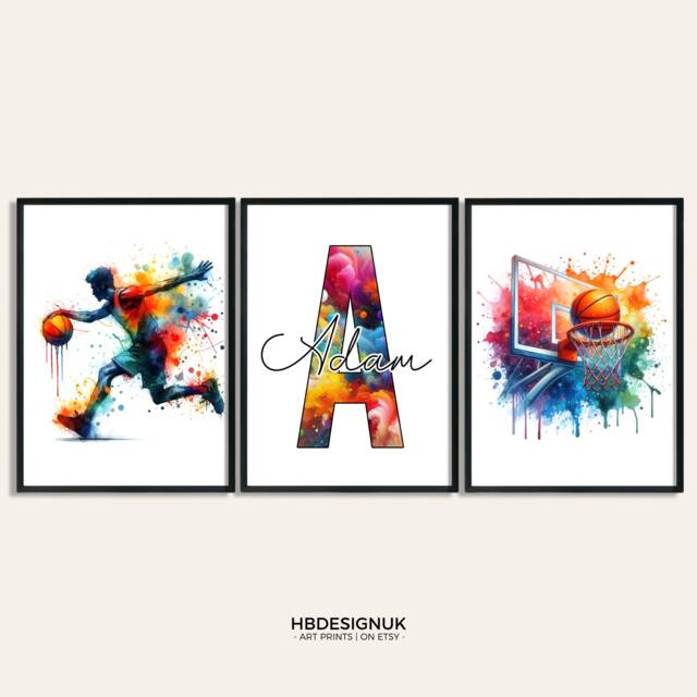 Custom Basketball Posters - Set Of 3 Prints - Teen Room Decor Art Print Kids Bedroom Personalised Artwork - image 1