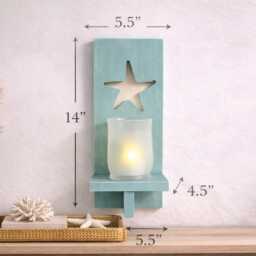 Coastal Candle Sconce-Beach Wall Sconce-Nautical Decor-starfish Sconce-Coastal Bathroom Decor-Handmade Wood Shelf-Beach House Gift - thumbnail 3