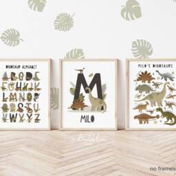 Set Of 3 Dinosaur Posters, Personalised Name Print, Alphabet Bedroom Decor, Playroom Prints - thumbnail 3