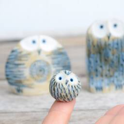 Handmade Ceramic Owl Family Sculpture, Shelf Decor, Gifts - thumbnail 2