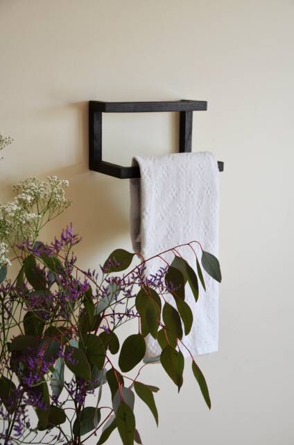Wooden Oak Bathroom Wall Towel Rack - Minimalist Handcrafted Holder Modern Mounted Storage For Or Kitchen - image 1