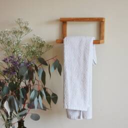 Wooden Oak Bathroom Wall Towel Rack - Minimalist Handcrafted Holder Modern Mounted Storage For Or Kitchen - thumbnail 2