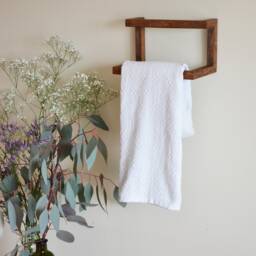 Wooden Oak Bathroom Wall Towel Rack - Minimalist Handcrafted Holder Modern Mounted Storage For Or Kitchen - thumbnail 3