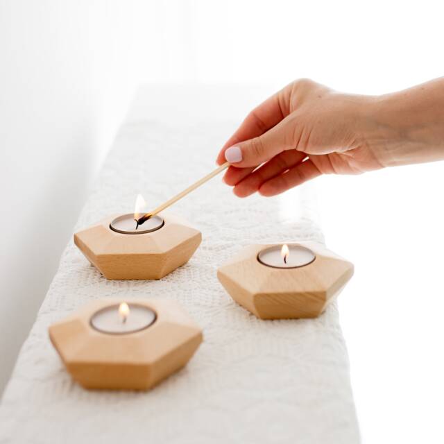 Valentine Gift Housewarming Wooden Candle Holder Wood - image 1