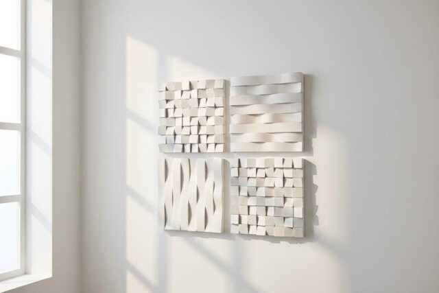 Off-White Wood Wall Art, Set Of 2, 3D Geometric Sculpture - image 1