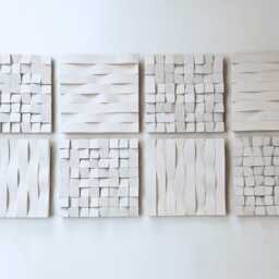 Off-White Wood Wall Art, Set Of 2, 3D Geometric Sculpture - thumbnail 2