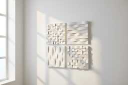 Off-White Wood Wall Art, Set Of 2, 3D Geometric Sculpture - thumbnail 1