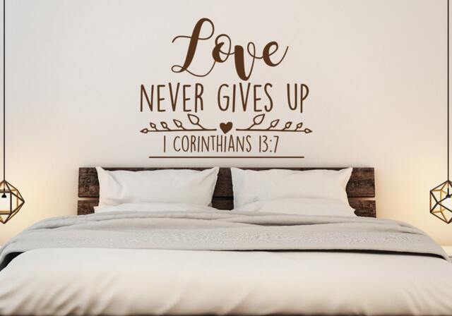 1 Corinthians 137 Wall Decal - Christian Scripture, Love Never Gives Up #84 - image 1