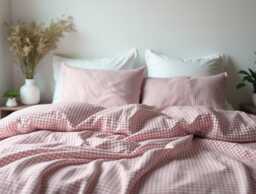 Pink Small Gingham Cotton 1 Duvet Cover Checkered Comforter Set Cozy Bedroom Decor Duvet - thumbnail 1