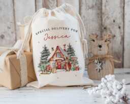 xl Personalised Santa Sack, Christmas Gift Bag, Rabbit in Jacket Stocking Filler, Father Christmas, Traditional - thumbnail 1