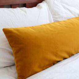 Long Lumbar Pillow, Mustard Velvet Cushion, Cushion - thumbnail 3