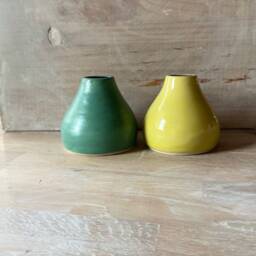 Handmade Ceramic Vase Pair Sea Foam Green & Yellow, Minimalist Decor - thumbnail 2