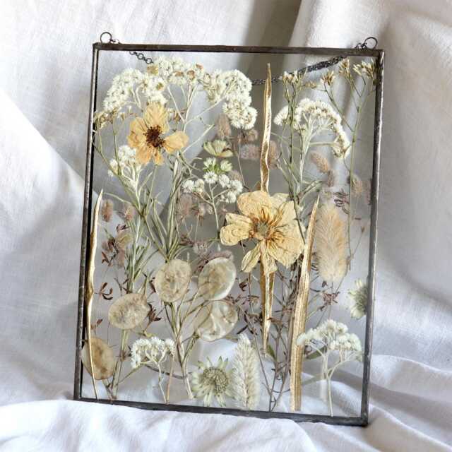 Pressed Flower Frame White Botanical Stained Glass Wall Art - image 1