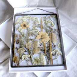 Pressed Flower Frame White Botanical Stained Glass Wall Art - thumbnail 3