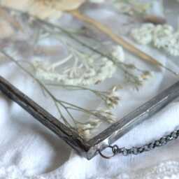 Pressed Flower Frame White Botanical Stained Glass Wall Art - thumbnail 4