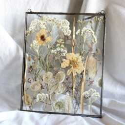 Pressed Flower Frame White Botanical Stained Glass Wall Art