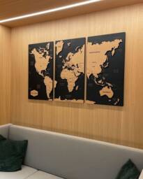 Push Pin World Wood Map Apartment Decor, Large Wall Art 5Th Anniversary Gift, Travel Couples Gift 3 Piece Above Bed Decor - thumbnail 1