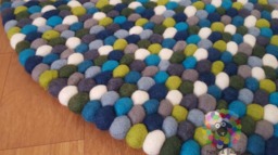 Blue Tone Felt Ball Rug Handmade Wool Pom Carpet - thumbnail 1