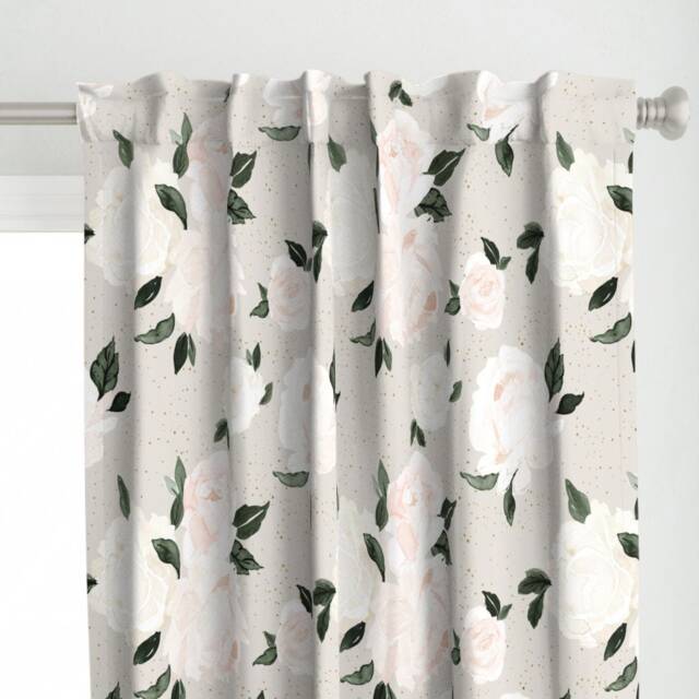 Romantic Floral Curtain Panel - Faded Blush & Grey Baby Girl Nursery Pink Peonies Custom Vintage By Crystal_Walen - image 1
