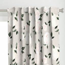 Romantic Floral Curtain Panel - Faded Blush & Grey Baby Girl Nursery Pink Peonies Custom Vintage By Crystal_Walen - thumbnail 1