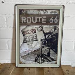 "Hanging Vintage Style Metal Sign Black & White Classic ""Route 66" - thumbnail 2