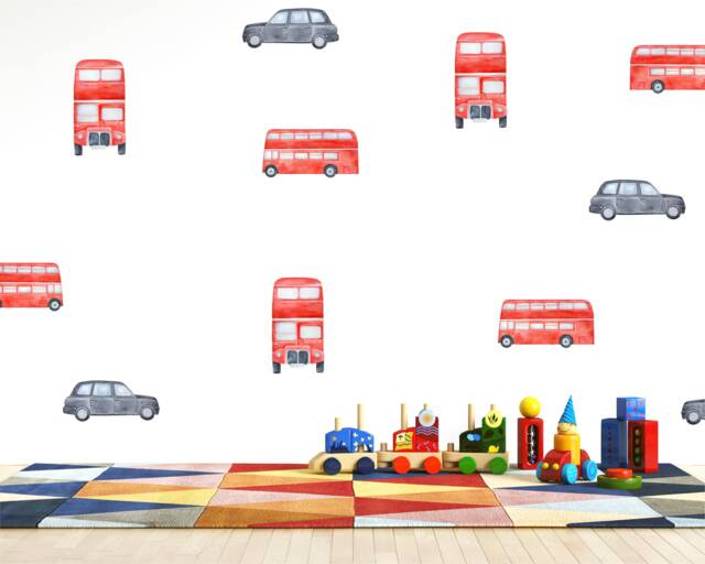 London Wall Stickers Red Bus & Black Cab Nursery Decor - Pack Of 15 - image 1