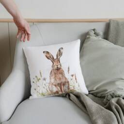 Spring Hare Cushion, Wildlife Home Decor Pillow, Gift For Lovers - thumbnail 3