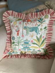 Tiger Blue Designer Fabric Totty Red & Pink Frilled Cushion Cover 45cm Made To Order - thumbnail 1