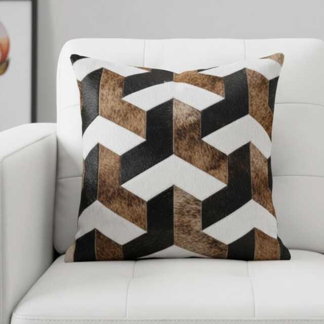 Brown Black Geometric Cowhide Cushion 50x50 - image 1