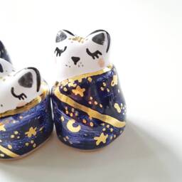 Moon Phases Cat Figurine, Celestial Art, Galaxy Sculpture, in A Scarf, Blanket, Crescent Cat, Ceramic - thumbnail 4