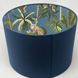 Navy Blue Cotton Monkey Palm Tree Botanical Drum Lampshade - thumbnail 3