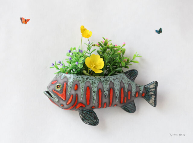 Handmade Ceramic Fish Wall Vase Home Garden Decor - Made To Order - image 1