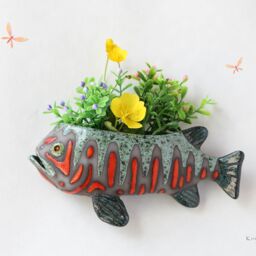 Handmade Ceramic Fish Wall Vase Home Garden Decor - Made To Order - thumbnail 3