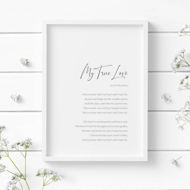 My True Love Print - Sir Philip Sidney Poem Romantic Wall Art Wedding Or Anniversary Gift Marriage Ceremony Reading Unframed - image 1