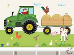 Tractor With Trailer Large Wall Decal, Customizable - Farm-Themed Children's Room Sticker Hand-Drawn, Made in Germany - thumbnail 1