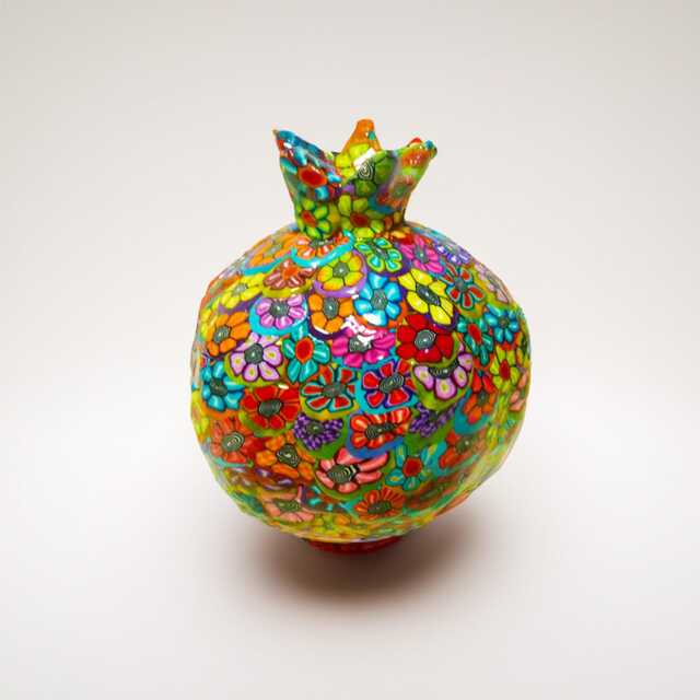 Polymer Clay Pomegranate Artwork Vibrant Jewish Symbol Art - image 1