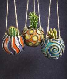 Sea Urchin Planter Set - Raku Ceramic Hanging Or Tabletop Pots For Plants & Succulents, Custom Colors & Sizes - thumbnail 1
