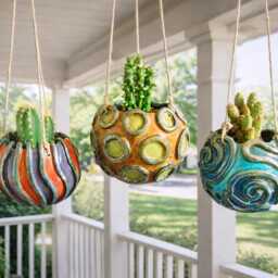 Sea Urchin Planter Set - Raku Ceramic Hanging Or Tabletop Pots For Plants & Succulents, Custom Colors & Sizes - thumbnail 3