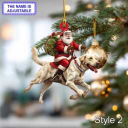 Santa Riding Labrador Retriever Christmas Ornament - Funny Dog Lover Tree Hanging Decoration, Holiday Pet Gift, Custom - thumbnail 2